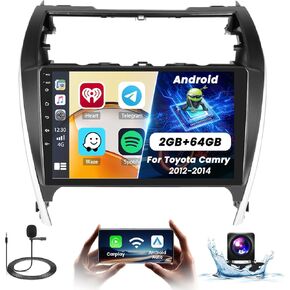 2+64GB for Toyota Camry 2012-2014 Android 13 Car Stereo Wireless Carplay Android Auto, 10.1" Touch Screen Radio GPS WiFi Bluetooth SWC Mic AHD Backup Camera