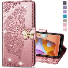 Wallet Case for Samsung Galaxy S25 Ultra Case Crystal Glitter Bling with Card Holder Stand Leather Flip Case Diamond Butterfly Protective Case for Samsung Galaxy S25 Ultra Crystal Rose Gold