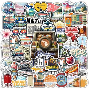 Pack 50 PCS Michigan State Stickers Travel Waterproof Vinyl Decals Sticker Decor Laptop Hydro Flask Suitcases Computer Phone Skateboard Guitar Helmet Snowboard Gifts Birthday for Travelers
