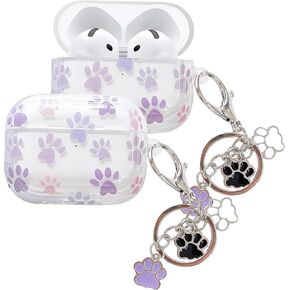 Case Cover Compatiable for Airpods 3,Cute Butterfly Pattern Soft TPU Clear Protective Cover Case with Keychain and Carabiner for Girls Women for AirPods 3th (Purple Dog Paws)