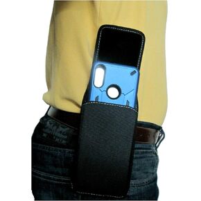 Nylon Cell Phone Holster Pouch for Motorola Moto G 5G / Moto G Play (2024/2023) Moto G Fast/Moto E/Rugged W/Fixed Belt Loop Clip Holder, Magnetic Closure, Case (Black-Vertical)