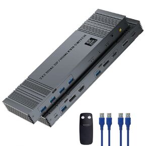 8K@60Hz KVM Switch Dual Monitors 2 Computers, 4K@120Hz HDMI DisplayPort KVM Switch with 4 USB 3.0 Ports, Supports Extended/Copy Mode, Includes 2 USB3.0 Cables and Remote Controller