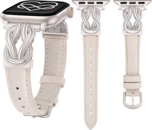 Wearlizer Leather Band Compatible with Apple Watch Bands for Women 40/38/41/44/42/45/46/49mm Fancy Dressy Slim Bracelet with Design Interlock Buckle for iWatch Series 10 9 8 Ultra SE 7 6 5 SE 4 3 2 1 in Kuwait