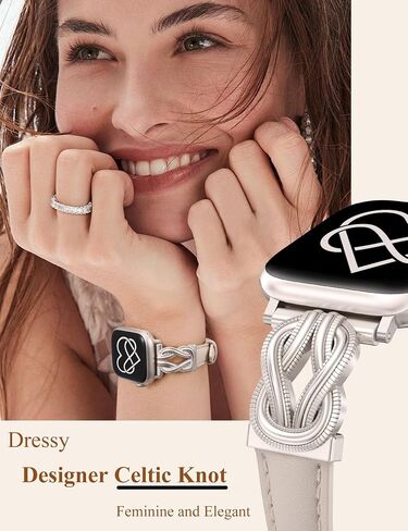 Wearlizer Leather Band Compatible with Apple Watch Bands for Women 40/38/41/44/42/45/46/49mm Fancy Dressy Slim Bracelet with Design Interlock Buckle for iWatch Series 10 9 8 Ultra SE 7 6 5 SE 4 3 2 1 in Kuwait