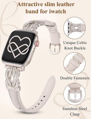 Wearlizer Leather Band Compatible with Apple Watch Bands for Women 40/38/41/44/42/45/46/49mm Fancy Dressy Slim Bracelet with Design Interlock Buckle for iWatch Series 10 9 8 Ultra SE 7 6 5 SE 4 3 2 1 in Kuwait