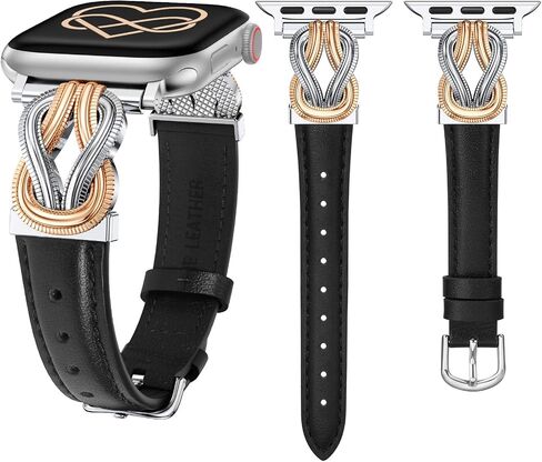 Wearlizer Leather Band Compatible with Apple Watch Bands for Women 40/38/41/44/42/45/46/49mm Fancy Dressy Slim Bracelet with Design Interlock Buckle for iWatch Series 10 9 8 Ultra SE 7 6 5 SE 4 3 2 1 in Kuwait