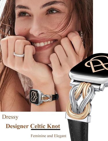Wearlizer Leather Band Compatible with Apple Watch Bands for Women 40/38/41/44/42/45/46/49mm Fancy Dressy Slim Bracelet with Design Interlock Buckle for iWatch Series 10 9 8 Ultra SE 7 6 5 SE 4 3 2 1 in Kuwait