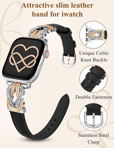 Wearlizer Leather Band Compatible with Apple Watch Bands for Women 40/38/41/44/42/45/46/49mm Fancy Dressy Slim Bracelet with Design Interlock Buckle for iWatch Series 10 9 8 Ultra SE 7 6 5 SE 4 3 2 1 in Kuwait
