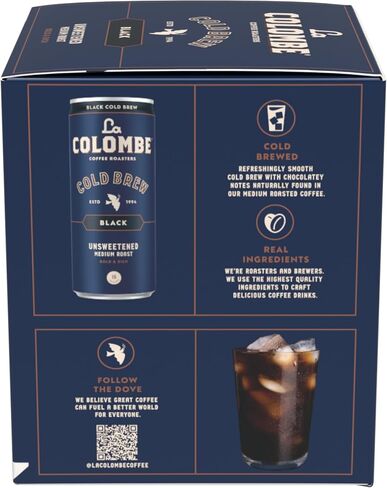 La Colombe Brazilian Cold Brew - 9 Fl. Oz. 4 Pack - 100% Arabica, Single-Origin, Cold Pressed Espresso Coffee, 15 Calories, Double-Filtered, Bold & Rich Coffee, 120mg Natural Caffeine in Saudi Arabia