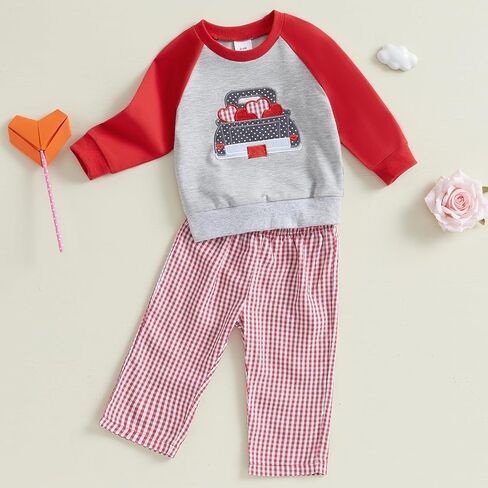 Toddler Baby Boy Thanksgiving Outfit Turkey Embroidered Shirt and Pants Vingate Plaid My First Thanksgiving Outifts in Saudi Arabia