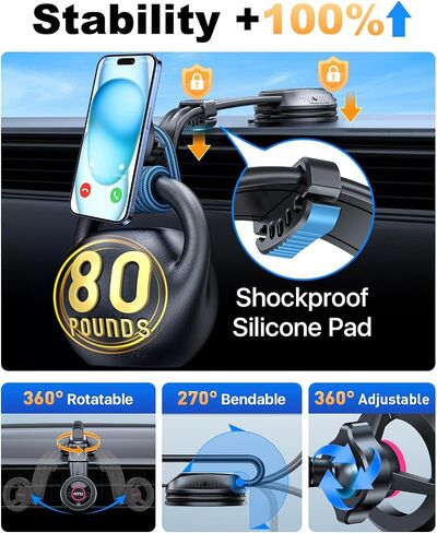 HTU لـ Magsafe Car Mount مع تثبيت ، حامل هاتف مغناطيسي 5 في 1 لبطولة الزجاج الأمامي للوحة القيادة ، كوب شفط قابل للانحناء ، لـ iPhone 15 14 13 12 ، شحن غير مدعوم ، Dark Rose in Kuwait