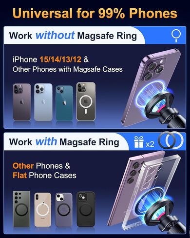 HTU لـ Magsafe Car Mount مع تثبيت ، حامل هاتف مغناطيسي 5 في 1 لبطولة الزجاج الأمامي للوحة القيادة ، كوب شفط قابل للانحناء ، لـ iPhone 15 14 13 12 ، شحن غير مدعوم ، Dark Rose in Kuwait