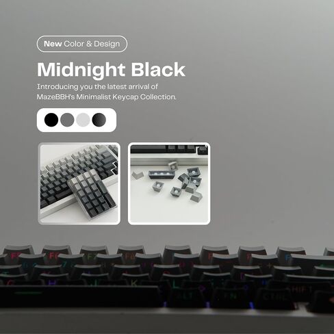 Custom PBT Keycaps, Midnight Gradient Black Grey Keycaps, Shine Through Double Shot Side Print 136 Keys OEM Profile Keycap Set for 60% 65% 75% 100% Mechanical Gaming Keyboards in Saudi Arabia