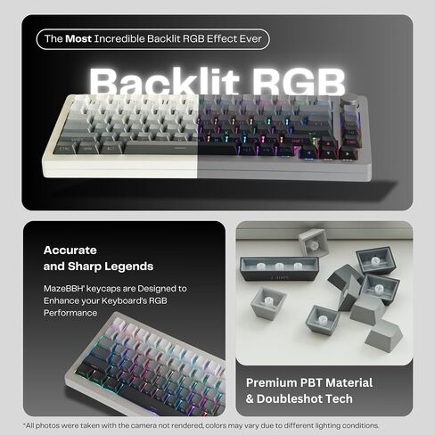Custom PBT Keycaps, Midnight Gradient Black Grey Keycaps, Shine Through Double Shot Side Print 136 Keys OEM Profile Keycap Set for 60% 65% 75% 100% Mechanical Gaming Keyboards in Saudi Arabia