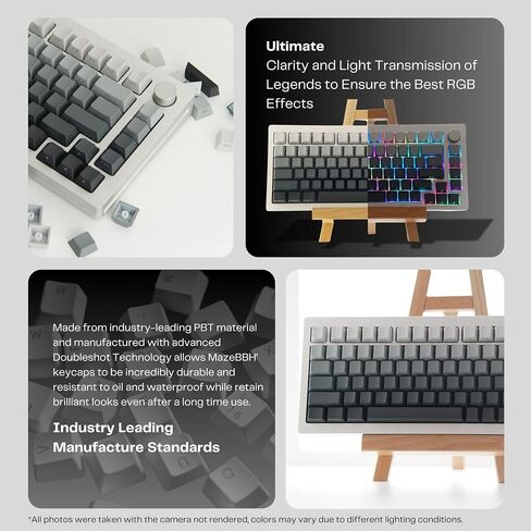 Custom PBT Keycaps, Midnight Gradient Black Grey Keycaps, Shine Through Double Shot Side Print 136 Keys OEM Profile Keycap Set for 60% 65% 75% 100% Mechanical Gaming Keyboards in Saudi Arabia