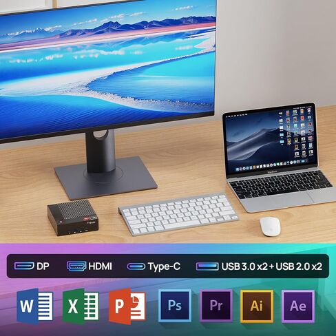 HA-2 Mini PC, AMD Ryzen 7 5800U (8C/16T, up to 4.4Ghz), 16GB RAM 1TB M.2 2280 SSD, Win 11 Pro Mini Desktop Computer 4K@60Hz HD 2.0/DP/Type-C/WiFi 6/BT5.2/USB3.2 in Saudi Arabia