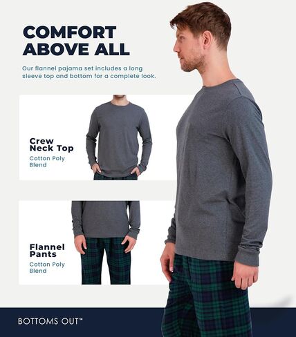 Bottoms Out Men's Pajama Set, Long Sleeve Cotton Top and Flannel Comfy Pants, Cozy in Kuwait
