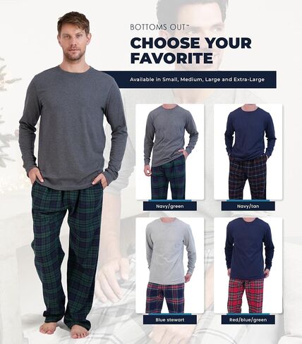 Bottoms Out Men's Pajama Set, Long Sleeve Cotton Top and Flannel Comfy Pants, Cozy in Kuwait