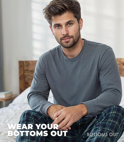 Bottoms Out Men's Pajama Set, Long Sleeve Cotton Top and Flannel Comfy Pants, Cozy in Kuwait