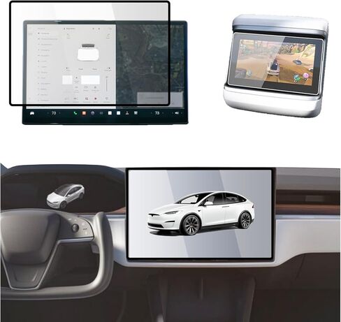 حامي شاشة زجاجي مقسّرات متوفرة مع 2025-2021 Tesla Model X/Model S 17 بوصة الشاشة اللمس و 9.4 بوصة الشاشة الخلفية HD Clear Cover Film in Kuwait