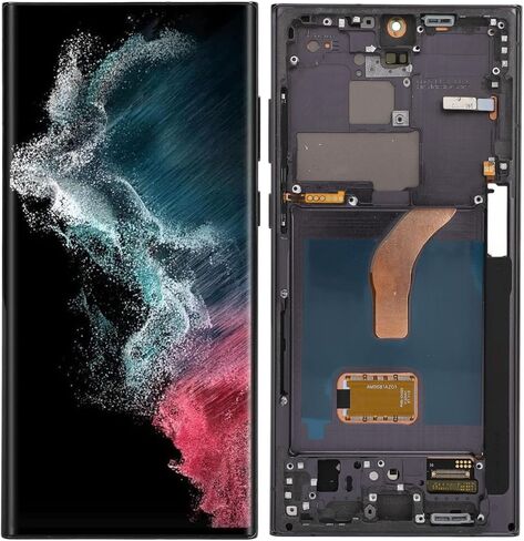 6.8 OLED Original for Galaxy S22 Ultra, LED LCD Display Digitizer Assembly S22ultra 5G S908B, LCD Screen Replacement with Frame, EU International Version (Black) in Saudi Arabia