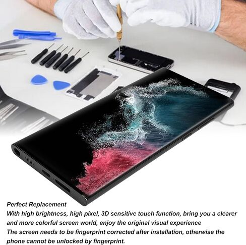 6.8 OLED Original for Galaxy S22 Ultra, LED LCD Display Digitizer Assembly S22ultra 5G S908B, LCD Screen Replacement with Frame, EU International Version (Black) in Saudi Arabia