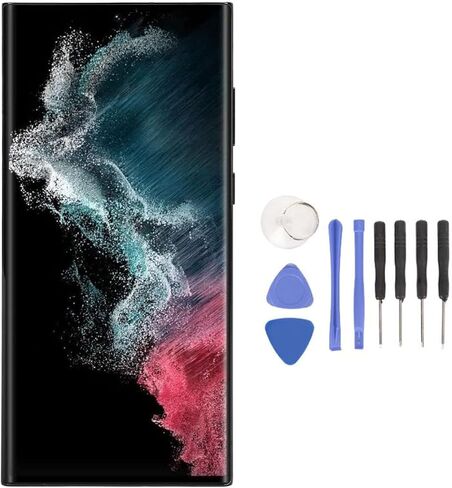 6.8 OLED Original for Galaxy S22 Ultra, LED LCD Display Digitizer Assembly S22ultra 5G S908B, LCD Screen Replacement with Frame, EU International Version (Black) in Saudi Arabia