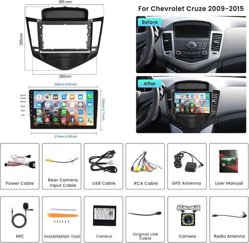 2G + 32G Android 13 Radio for Chevrolet Chevy Cruze 2009-2015 ، Rimoody Car Stereo 9 Inch Touch Screen GPS Savigation WiFi Bluetooth FM EQ Mirror Link + Backup Camera in Kuwait
