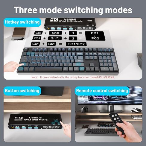 Dual Monitor HDMI KVM Switch 2 Computers 2 Monitors, 4K@60Hz USB 3.0 KVM Switch with Audio Support and Wired Remote Control, Compatible with Windows, Mac (4K DP 2 Monitors 2 PC) in Saudi Arabia