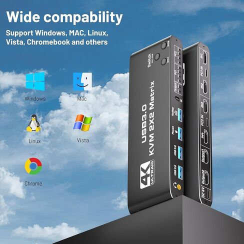 Dual Monitor HDMI KVM Switch 2 Computers 2 Monitors, 4K@60Hz USB 3.0 KVM Switch with Audio Support and Wired Remote Control, Compatible with Windows, Mac (4K DP 2 Monitors 2 PC) in Saudi Arabia