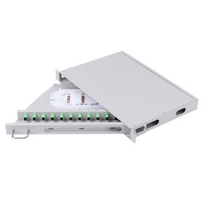 SC-APC 12 Simplex 12 Port Rack Mount Enclosure Box with Splice Tray (Rotating Type, with Fiber Pigtails and Couplers) Fits for 19" Rack Cabinet