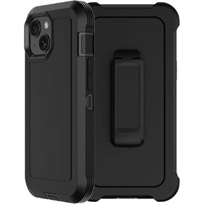 RubCase for iPhone 15 Plus Case, iPhone 14 Plus Case with Belt Clip Holster, 2X Screen Protector Heavy Duty Military Grade Shockproof Protective Cover for iPhone 15 Plus/14 Plus (Black)