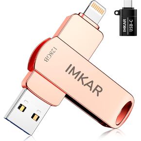 MFi Certified 128GB Flash Drive for iPhone iPad, IMKAR Memory Stick Storage for Photos Videos, Plug and Play No Application Required, Compatible with iPhone iPad Android and PC (Rose Gold)