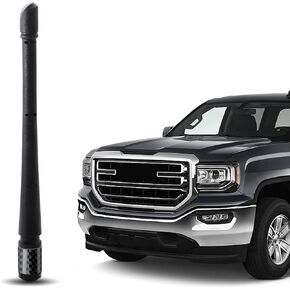 Anina Car Radio Antenna Mast Compatible with 2007-2023 GMC Sierra Denali Chevy Silverado Colorado Traverse | Designed for Optimized FM/AM Reception | Carbon Fiber Stubby Short Antenna 7.8 Inches