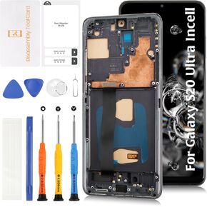 InCell S20 Ultra Display Screen Replacement for Samsung Galaxy S20 Ultra with Cosmic Black Frame G988B G988U G988W LCD Screen Touch Digitizer Assembly(No Fingerprint Function)