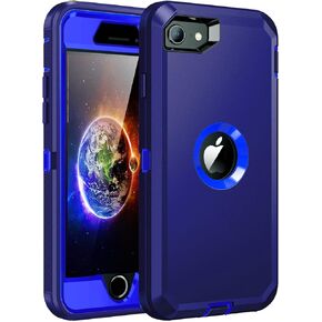 for iPhone SE 2020 Case,Built-in Screen Protector,Shockproof 3-Layer Full Body Protection Rugged Heavy Duty High Impact Hard Cover Case for iPhone SE 2nd Gen 4.7-inch,Dark Blue