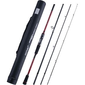 Goture Travel Fishing Rods with Case, 4 Piece Fishing Rod, Casting/Spinning Rod, 24T Carbon Fiber Quality Fishing Pole for Saltwater Trout, Bass, Walleye, Pike Black and Red