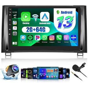 2+64G Stereo for Toyota Tundra 2014 2015 2016 2017 CarPlay Car Stereo Android 13 9 Inch Touchscreen Compatible with Android Auto Backup Camera GPS FM RDS EQ 28UI