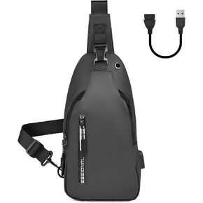 Sling Bag for Men with USB Charging Port, Chest Bag Crossbody Shoulder Bag for Men, Waterproof Backpack for Hiking, Cycling, Travel (Blue)