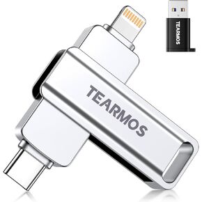 128GB Flash Drive Intended for iPhone iPad, Memory Stick Storage for Photos and Videos Backup, Compatible with iPhone iPad Android PC, Plug and Play, No Application Required (Metal Silver)