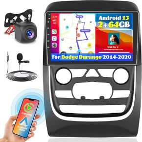 for Dodge Durango 2014-2020 with Wireless Carplay Fuluku 2+64GB Android 13 Car Stereo Android Auto, 9" Touch Screen Radio Dash Kit GPS Navigation WiFi Bluetooth SWC Mic Backup Camera