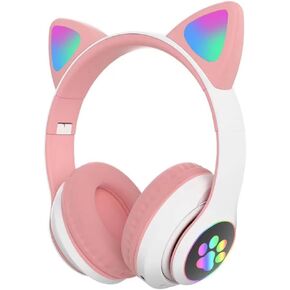 Headphones Wireless, Kids Cat Ear Headphones, Over Ear Bluetooth Headphones, Illuminated Bluetooth Headset with Microphone, Suitable for Smartphones, Tablets, Radios, etc. (Blue)