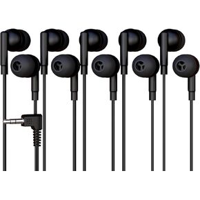 5 Pack Bulk Headphones, Wired Earbuds for Kids, Teens, Adults, Affordable in-Ear with 3.5mm Plug, Perfect for Schools, Classrooms, Libraries, Museums, Multipack for Wholesale, Black Color