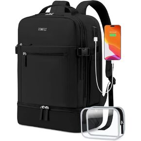 ZOMFELT Travel Backpack for Women, Flight Approved Carry on Backpack with Shoes Compartment & Wet Pocket, Water Resistant 17inch Laptop Bag with USB Charging Port for College Weekender Hiking Trip