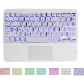 Bluetooth Keyboard with Touchpad,Ultra Silm 7 Colors Backlit Wireless Keyboard Rechargeable Portable Keypad with Trackpad for iPad iOS Android Windows Tablets PC Smartphone Universal(White)