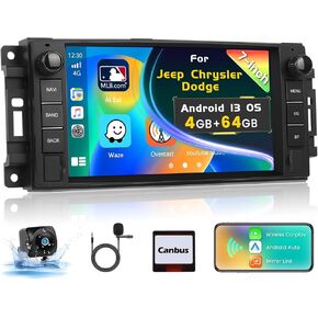 [4+64G] Inefala for Jeep Wrangler Grand Cherokee Dodge Chevy Chrysler Adroid Car Radio Stereo with Wireless Carplay Android Auto, 7 Inch Touchscreen with WiFi GPS BT5.0 FM/RDS 32EQ SWC Backup Camera