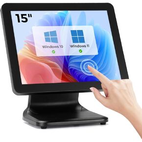 MUNBYN 15-inch POS Touch Screen Monitor, True Flat Seamless POS Monitor, Heavy-Duty Metal Stand, HDMI/VGA Capacitive Screen Display for Retail Restaurant, Bar, Gym, Warehouse, No Driver Required