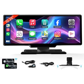 10.26" Wireless Carplay Screen for Car, Portable Car Stereo with Carplay & Android Auto, Car Audio Receivers with GPS Navigation, Airplay, Mirror Link, Screen for All Vehicles