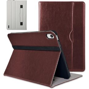 Case for IPad 10th Generation 10.9" 2022, 10th gen ipad case with Multi-Angle Protective Leather Business Folio Stand Cover with Pencil Holder & Pocket & Hand Strap, Shell for Auto Sleep/Wake, Brown