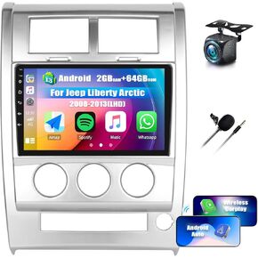 [2+64G] Android 13 Car Stereo for Jeep Liberty Arctic 2008-2013(LHD) with Wireless Carplay&Android Auto,10.1 Inch Touch Screen Car Radio with Mirror Link Bluetooth FM/RDS WiFi GPS+ Backup Camera